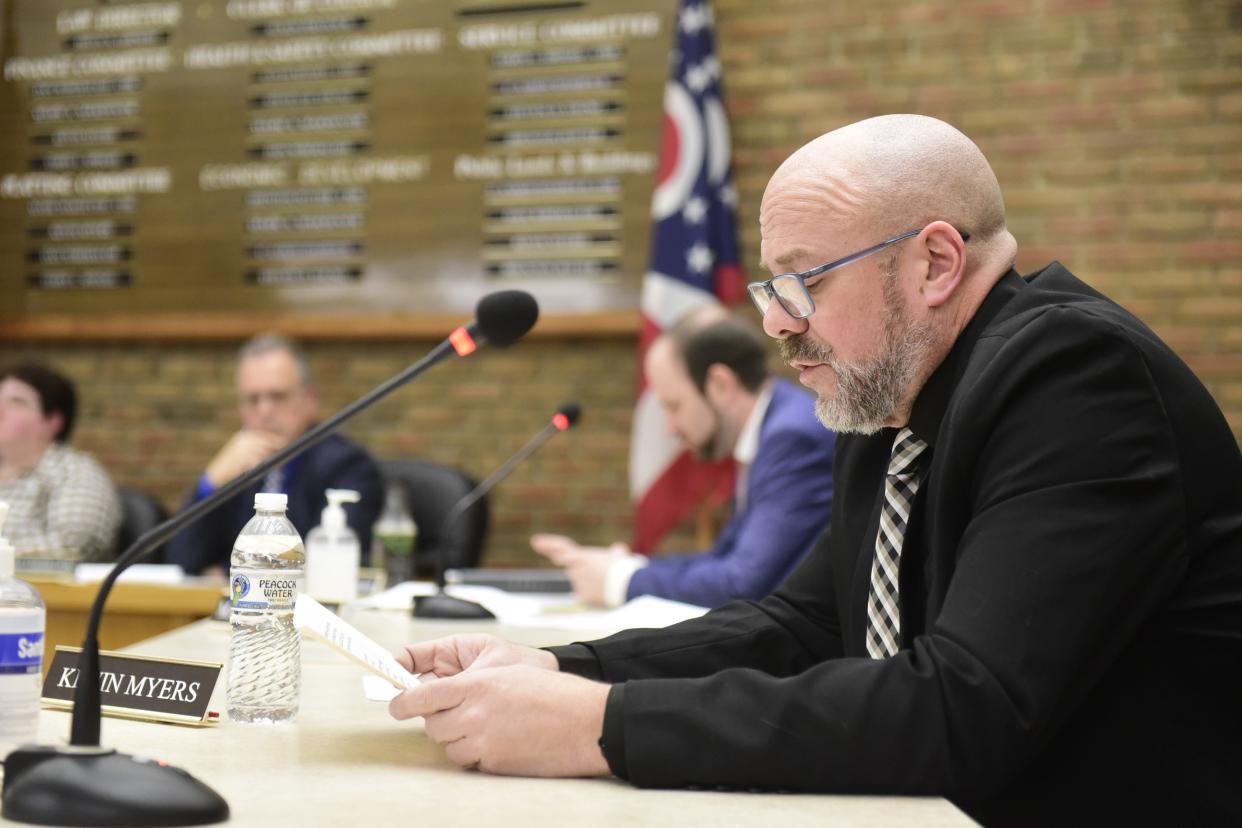 Kevin Myers, an at-large member of Bucyrus City Council, speaks during a special council meeting on Feb. 16.