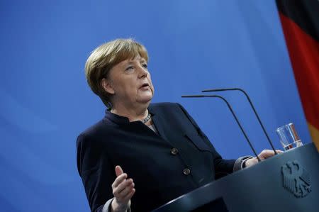 German Chancellor Angela Merkel during news conference at the chancellery in Berlin, Germany, January 16, 2017. REUTERS/Fabrizio Bensch