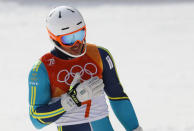 Alpine Skiing - Pyeongchang 2018 Winter Olympics - Men's Slalom - Yongpyong Alpine Centre - Pyeongchang, South Korea - February 22, 2018 - Andre Myhrer of Sweden reacts. REUTERS/Leonhard Foeger