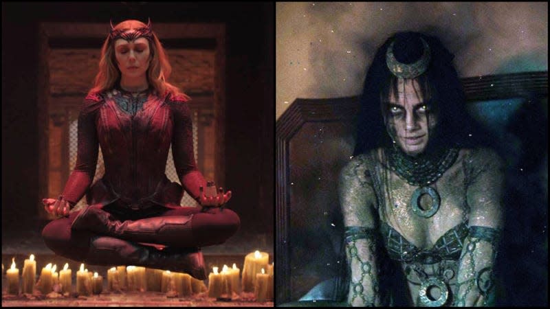Left: Scarlet Witch in Doctor Strange In The Multiverse Of Madness (Photo: Marvel Studios); Right: Enchantress in Suicide Squad (Screenshot: Warner Bros./YouTube)