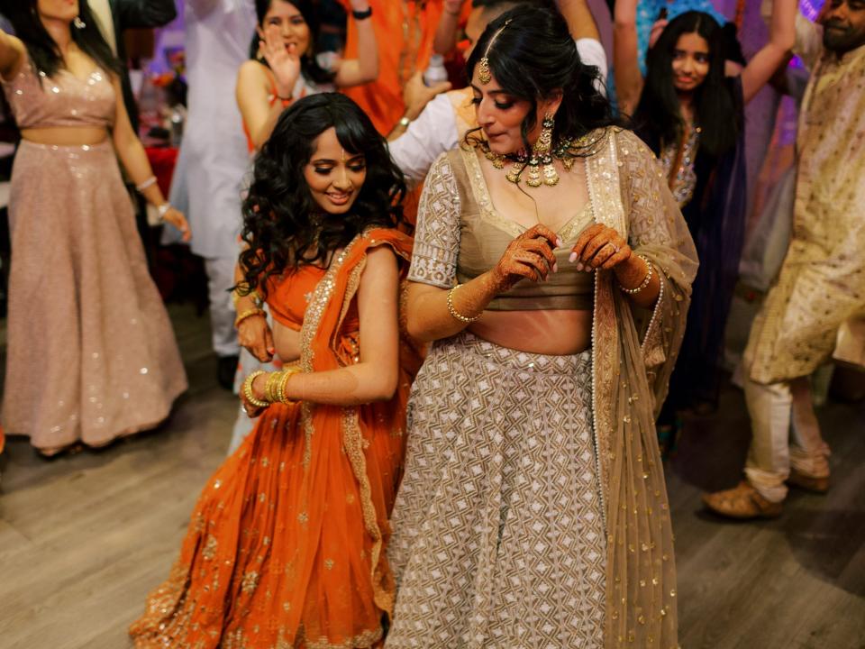 After doing their Haldi together, the couple welcomed guest to their Sangeet.