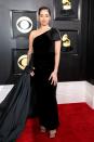 <p>While black was a common theme on the <a href="https://www.harpersbazaar.com/celebrity/red-carpet-dresses/g42398612/best-dressed-red-carpet-fashion-golden-globes-2023/" rel="nofollow noopener" target="_blank" data-ylk="slk:Golden Globes red carpet;elm:context_link;itc:0;sec:content-canvas" class="link ">Golden Globes red carpet</a>, the Grammys are known for being a bit more extreme (and often sequined, and neon). Ella Mai brought an Old Hollywood look to the evening, with an off-the shoulder gown tied with an oversized bow.</p>