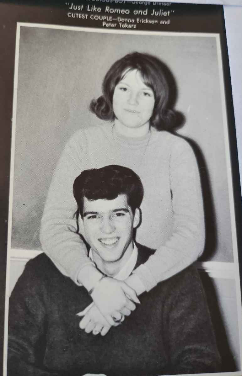 Peter Tokarz and Donna Erickson, whom he would marry, in a 1967 yearbook photo at Wachusett Regional High School.