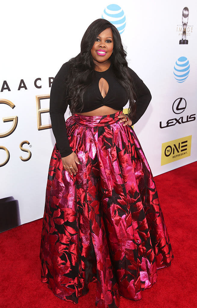 she wore a long floral skirt and dark crop top to the the 47th NAACP Image Awards in 2016