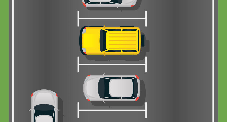 A graphic shows cars in a car park.