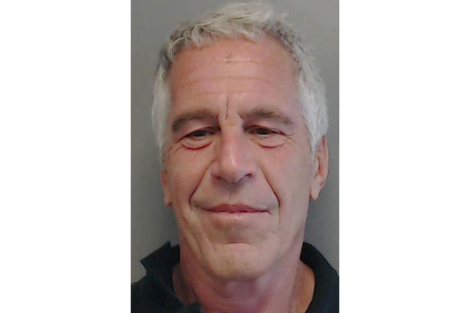 FILE - This July 25, 2013, file image provided by the Florida Department of Law Enforcement shows financier Jeffrey Epstein. Two correctional officers responsible for guarding Epstein the night he killed himself have been charged with falsifying prison records. A grand jury indictment made public Tuesday, Nov. 19, 2019, accused guards Toval Noel and Michael Thomas of failing to perform checks on Epstein every half hour, as required, and of fabricating log entries to show they had. Epstein was found dead in his cell in August. (Florida Department of Law Enforcement via AP, File)