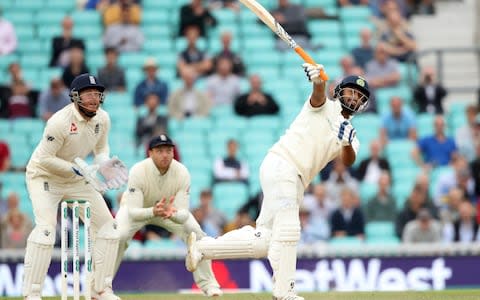 India's Rishabh Pant (right) hits a six during the test match at The Kia Oval, London - Credit: Adam Davy/PA Wire