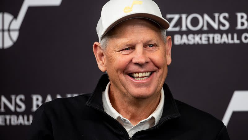 Utah Jazz CEO Danny Ainge speaks during an end-of-season press conference at the Zions Bank Basketball Campus in Salt Lake City on Wednesday, April 12, 2023.