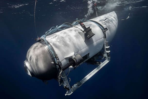 PHOTO: The Titan submersible, operated by OceanGate Expeditions to explore the wreckage of the sunken SS Titanic off the coast of Newfoundland, dives in an undated photograph. (Oceangate Expeditions/via Reuters)