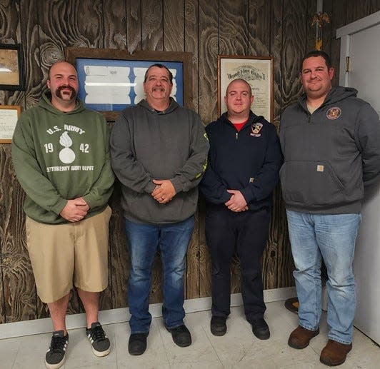 New Waynesboro Volunteer Fire Department officers sworn in on Dec. 11 are, from right, John Beck, fire chief; Casey Rock, deputy chief; Gerald ‘Tyke’ Smith, assistant chief; and Andrew Gilliand, captain.