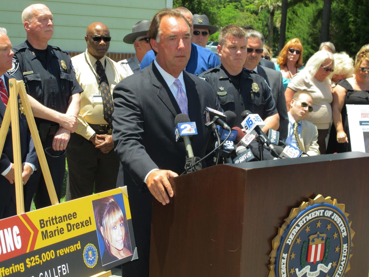 FBI Special Agent in Charge David Thomas speaks to reporters during a news conference in McClellanville, South Carolina, on June 8, 2016. He said that the case of Brittanee Drexel of Chili is now being investigated as a homicide and the agency is offering a reward of $25,000 for information leading to the arrest and conviction of those responsible. Drexel was 17 when she was last seen at a hotel in nearby Myrtle Beach, S.C., in April 2009.