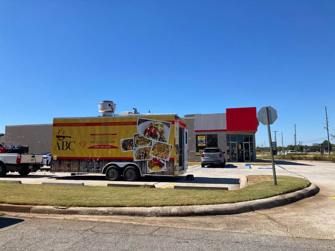 ABC Catering LLC food truck sets up outside an Advanced Auto Parts off Ga. 96 in Warner Robins.