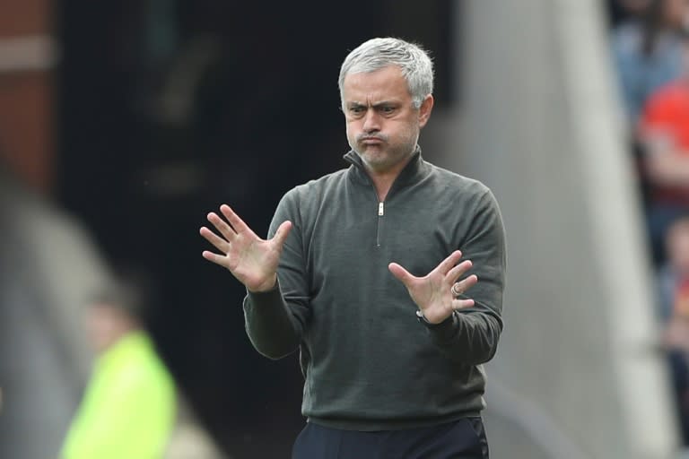 Manchester United's manager Jose Mourinho follows action on the pitch during their English Premier League match against Sunderland, at the Stadium of Light in Sunderland, on April 9, 2017