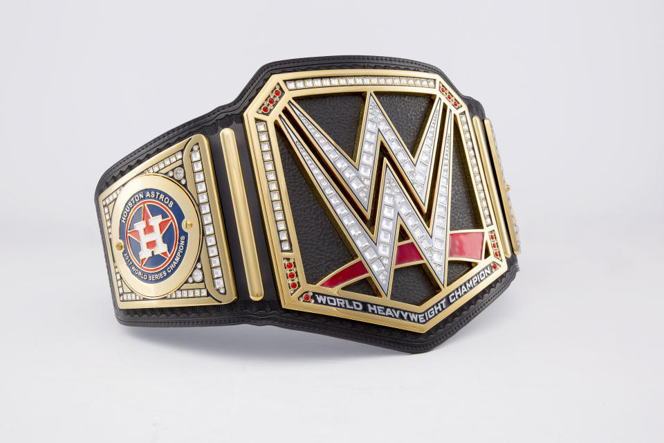 World Wrestling Entertainment is sending the Houston Astros a custom championship title in honor of their first World Series title. (WWE)