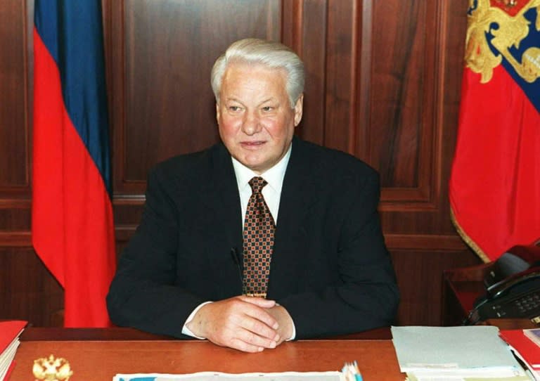 Then-Russian President Boris Yeltsin prepares to deliver an address to the nation from his office at the Kremlin in Moscow July 4, 1996