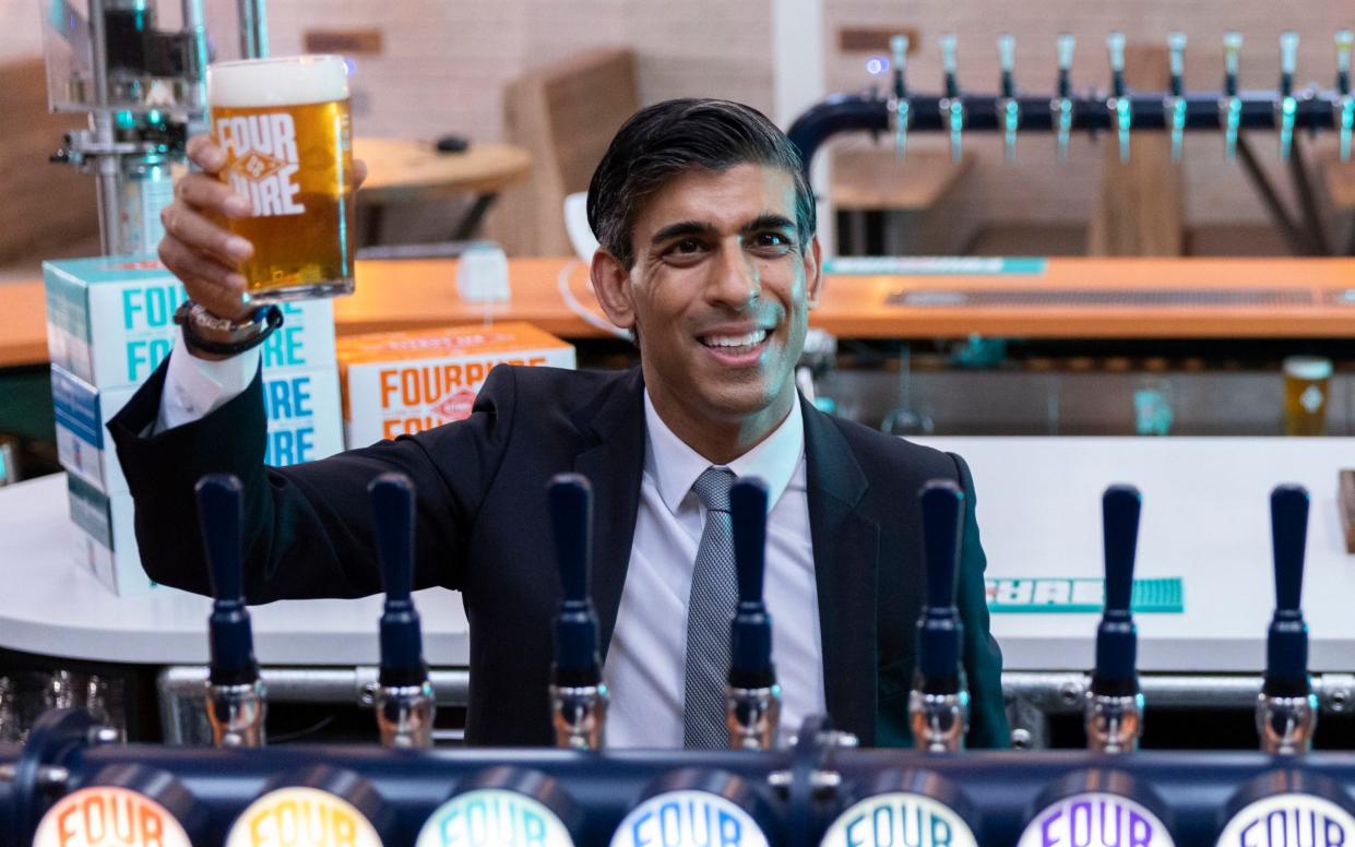 Rishi Sunak during a visit to Fourpure Brewery in Bermondsey, London, after he delivered his Budget in 2021 - Dan Kitwood