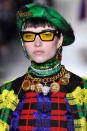 <p>Choker necklace with gold Versace coins at the Versace FW18 show. (Photo: Getty Images) </p>