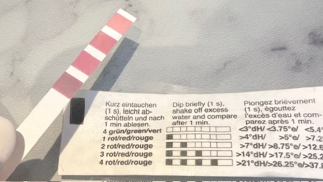 Image showing the water hardness test strip and results