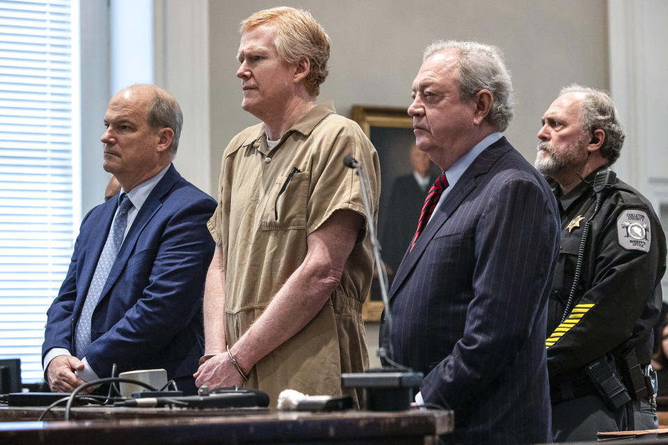 Image: Alex Murdaugh during his sentencing at the Colleton County Courthouse in Walterboro, S.C., on March 3, 2023. (Andrew J. Whitaker / The Post And Courier via AP, Pool)