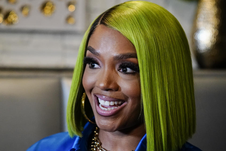 Rasheeda speaks during an interview with the Associated Press for the 50th anniversary of hip-hop, on Thursday, June 29, 2023 in Atlanta. Women have fought to shape their identification in hip-hop and demand recognition. At its 50th anniversary, female rappers are taking their moment to shine – while still demanding respect and facing decades-old challenges. Rasheeda’s decades-long relationship with hip-hop started in 1981. She was a curious, energetic kindergartener — eager to touch and explore anything put in front of her. Rasheeda remembered her mother presenting her with a huge, white box — it was a record player that she would continuously spin, not knowing what its purpose was. (AP Photo/Brynn Anderson)