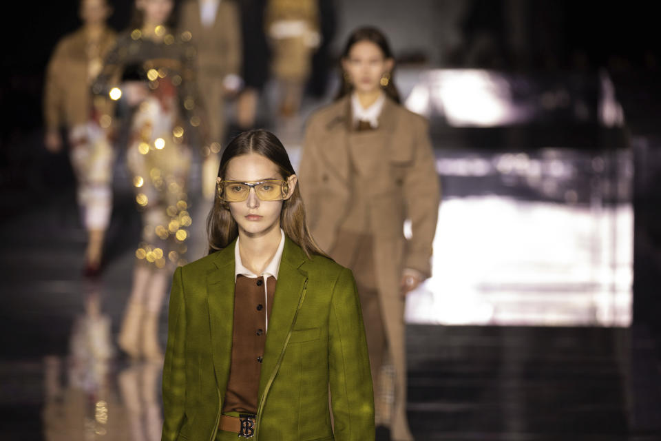 A model wears a creation by designer Burberry at the Autumn/Winter 2020 fashion week runway show in London, Monday, Feb. 17, 2020. (Photo by Vianney Le Caer/Invision/AP)