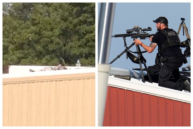 Thomas Matthew Crooks yace sobre el techo de un edificio tras el disparo a Trump en Pensilvania. Cerca del escenario había francotiradores del Servicio Secreto