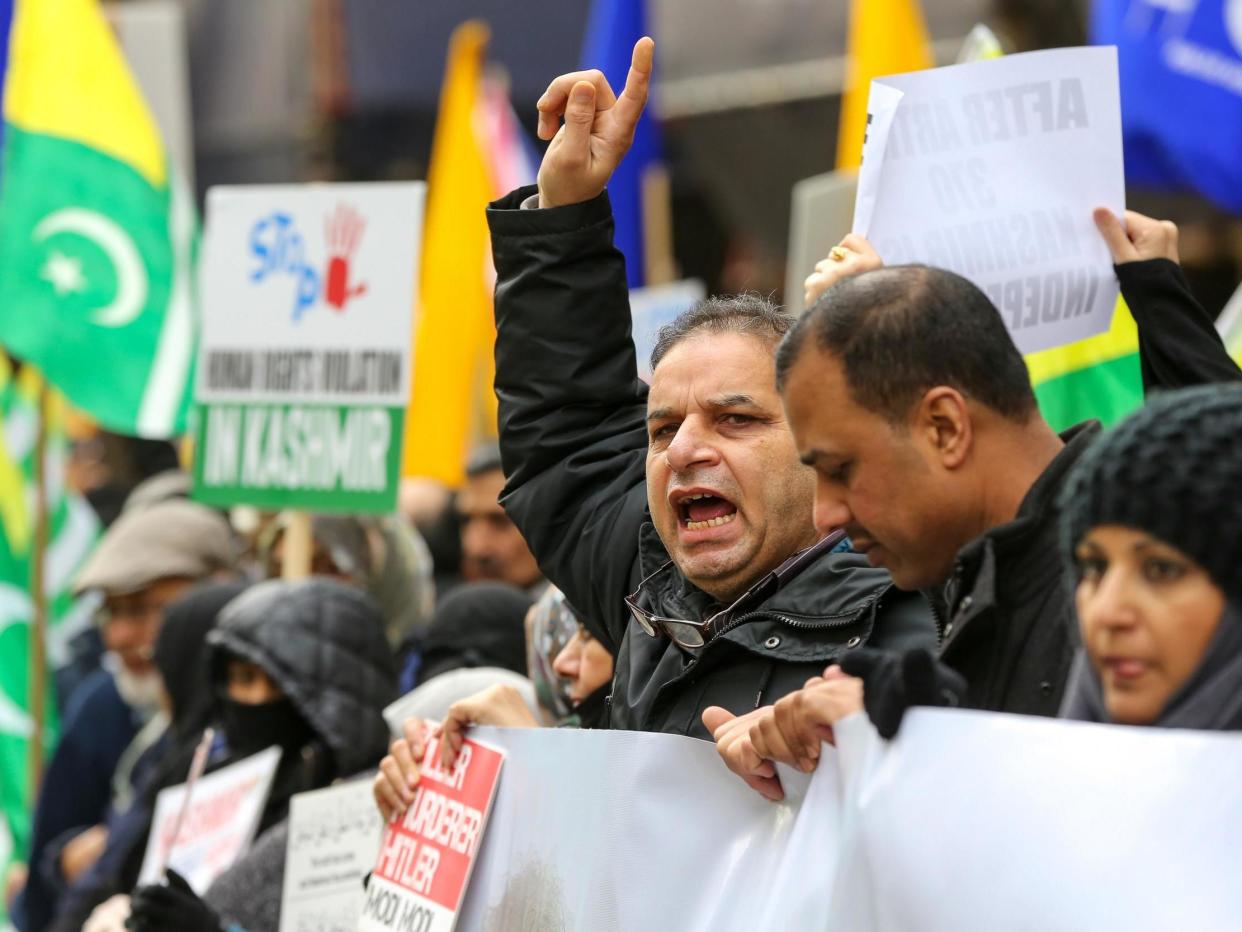 Hundreds of Kashmiris and Sikhs demonstrate on Indian Republic Day outside the High Commission of India in London: Anadolu Agency via Getty Images