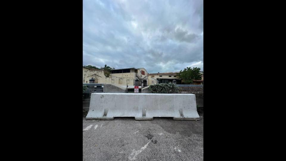 Miami Beach employees placed a barrier in front of the entrance to the boat dock on Dade Boulevard on Tuesday, Dec. 19, 2023.
