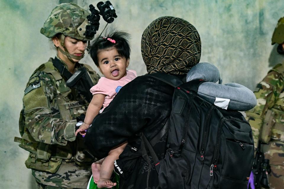 Army soldier during evacuation from Kabul, Afghanistan