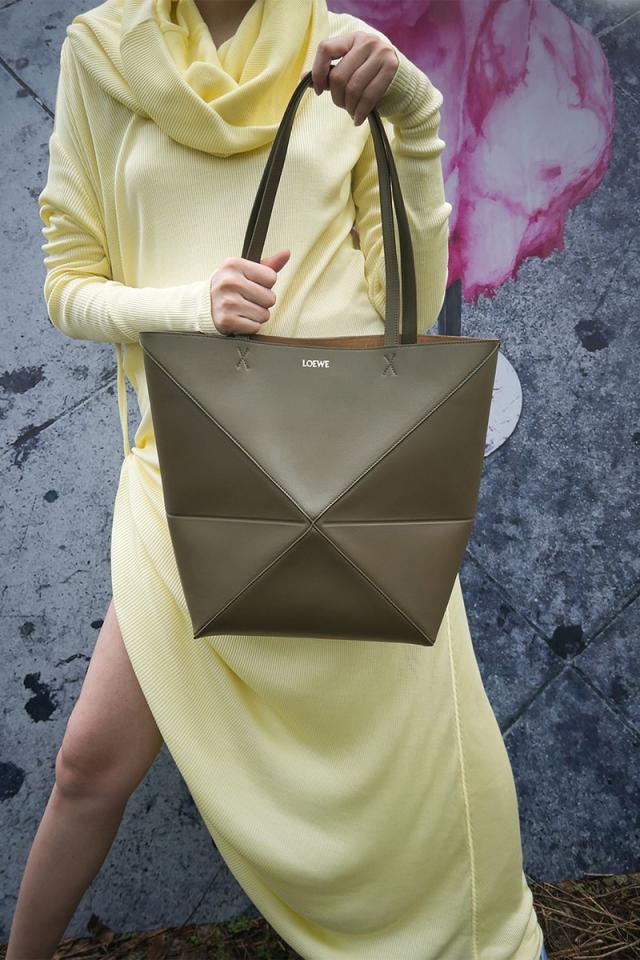 Puzzle Fold Mini Leather Tote Bag in Brown - Loewe