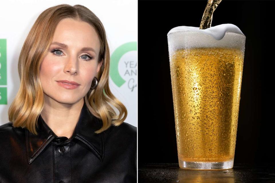 <p>Elyse Jankowski/GettyGetty</p> Kristen Bell and a non-alcoholic beer