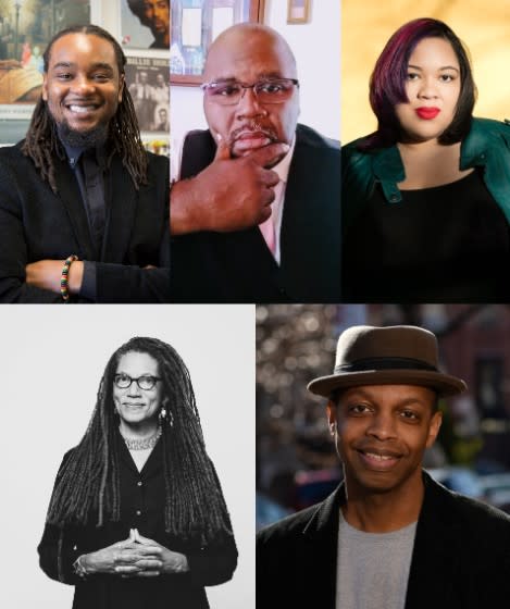 Clockwise from top left: Marcus Anthony Hunter, S.A. Cosby, Danielle Evans, Robert Jones, Jr. and Nikky Finney.