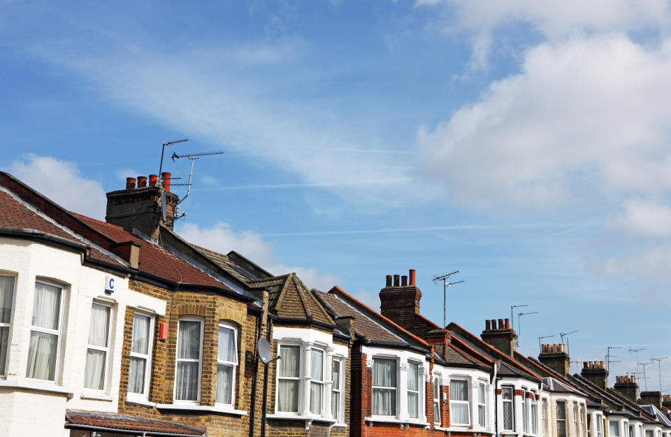 Line of terraced homes. The cost of living has surged as the Bank of England battles to tame 40-year high inflation. Photo: Getty