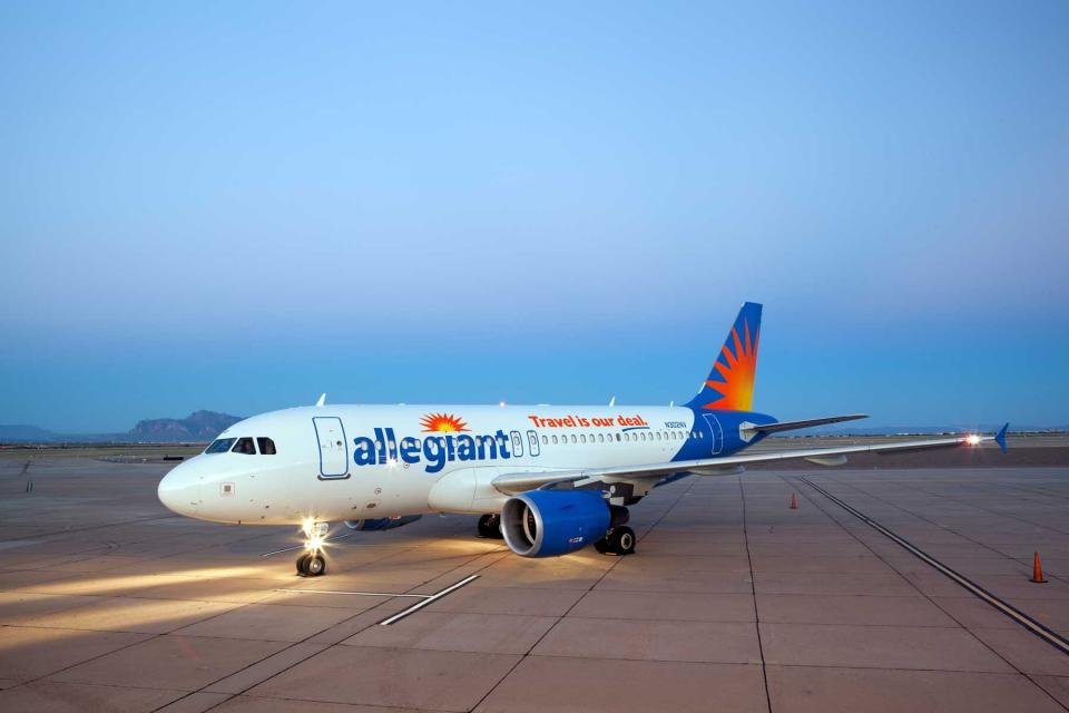 An Allegiant airways plane on the tarmac