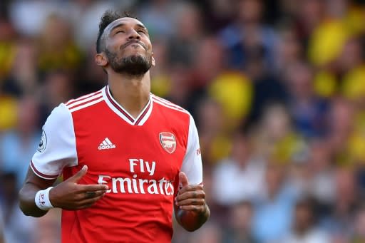 Two good: Pierre-Emerick Aubameyang scored twice for Arsenal