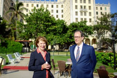 Minnesota Lieutenant Governor Tina Smith, poses for photos together with Commissioner of the Minnesota Department of Agriculture Dave Frederickson at a Hotel in Havana, Cuba, June 22, 2017. REUTERS/Alexandre Meneghini
