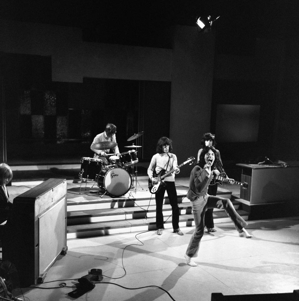 The Rolling Stones rehearsing at Wembley studios in preparation for their appearance on David Frost's 'Frost on Saturday' TV programme