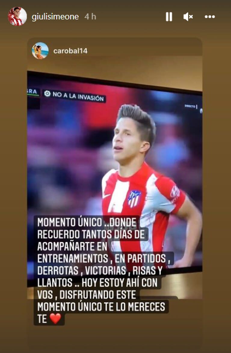 La emoción de Carolina Baldini por el debut de su hijo Giuliano en el Atlético de Madrid