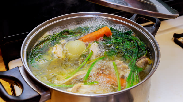 Boiling stock in pot