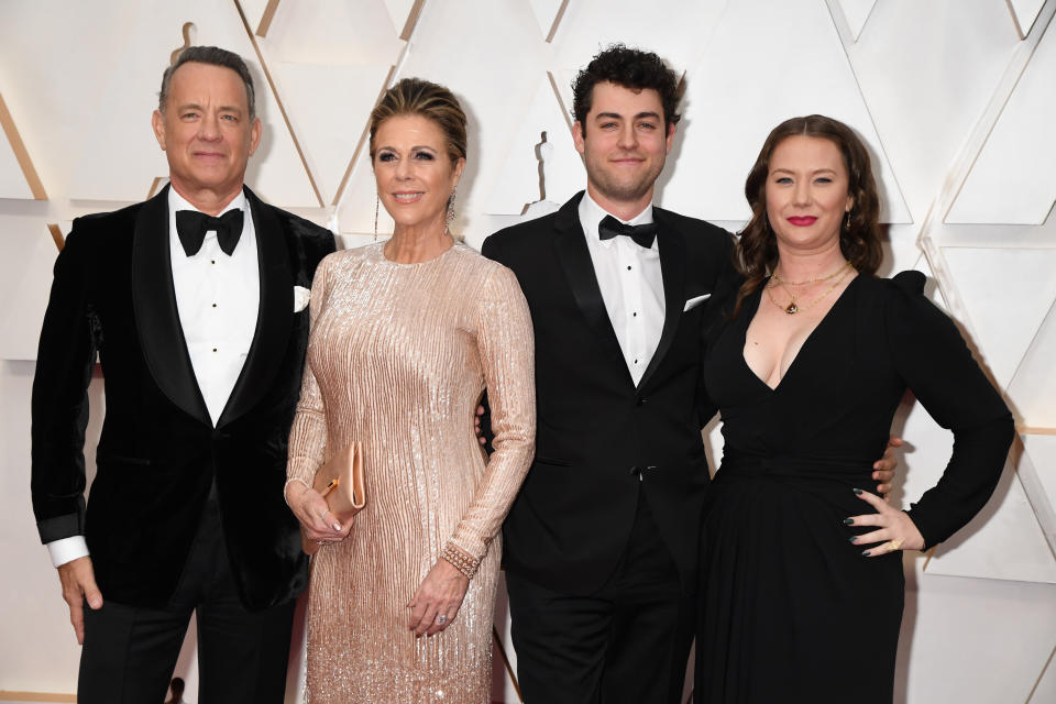 Tom Hanks, Rita Wilson, Truman Theodore Hanks, y Elizabeth Hanks en los Oscars del 2020. (Photo by Jeff Kravitz/FilmMagic)