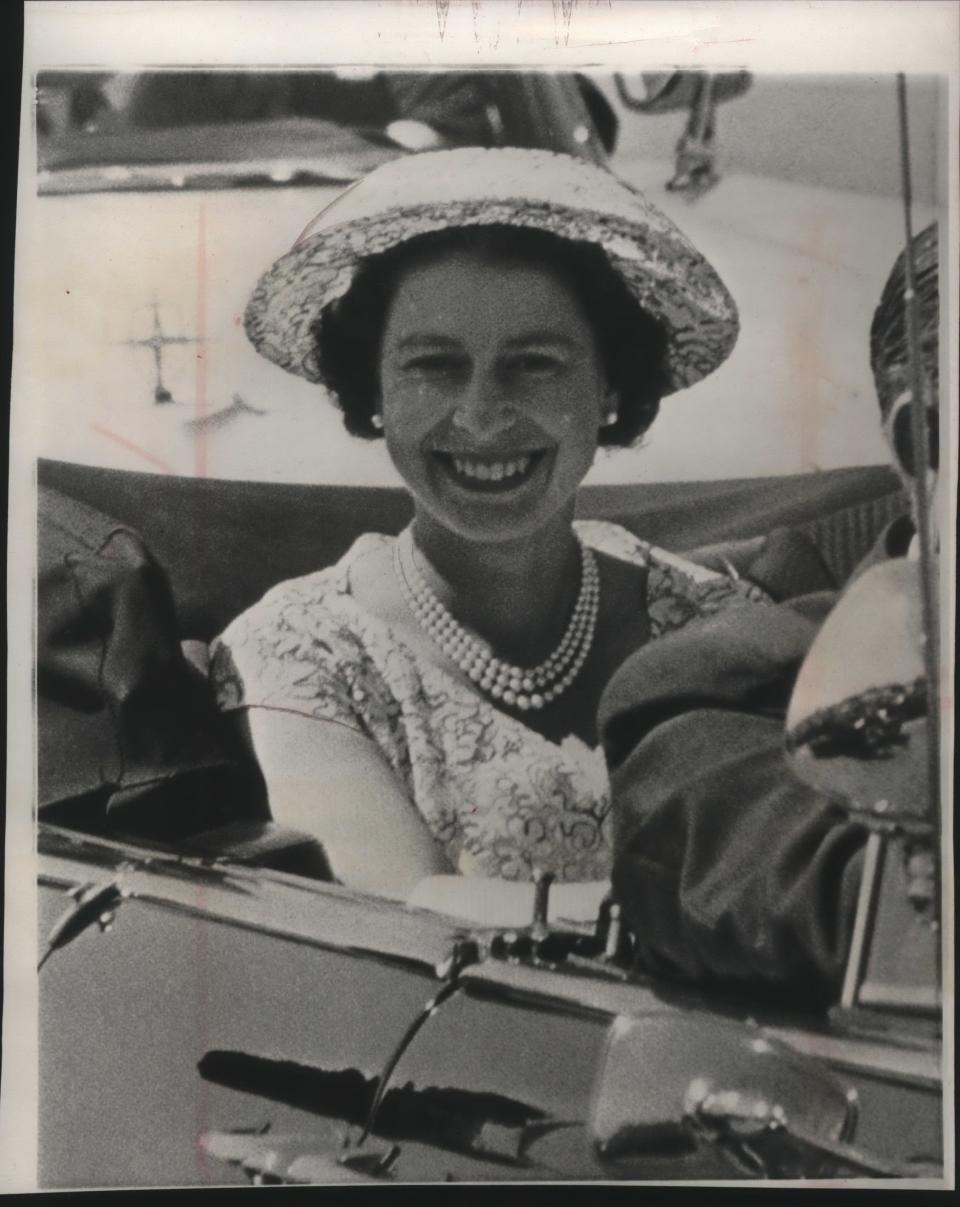 A smiling Queen Elizabeth beams back at the crowds of Chicagoans who lined the streets July 6, 1959, to welcome the British monarch to the city. The queen traveled through the Great Lakes via the newly opened St. Lawrence Seaway; her yacht, the Britannia, sailed past Milwaukee.