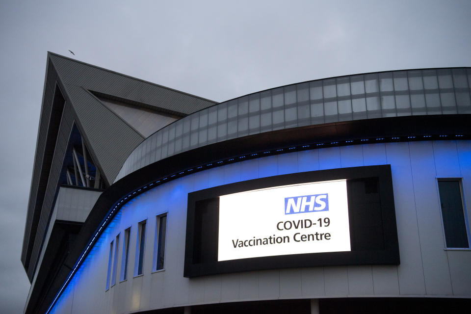 BRISTOL, ENGLAND - JANUARY 11: A general view of the mass vaccination centre at Ashton Gate Stadium on January 11, 2021 in Bristol, England. The location is one of several mass vaccination centres in England to open to the public this week. The UK aims to vaccinate 15 million people by mid-February. (Photo by Matthew Horwood/Getty Images)