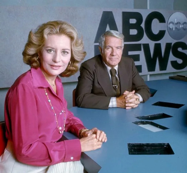 PHOTO: Barbara Walters and Harry Reasoner on the ABC News set, Sept. 30, 1976. (ABC News)