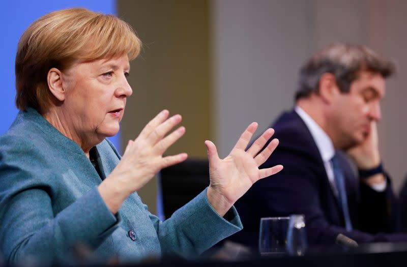 German Chancellor Merkel holds a news conference in Berlin