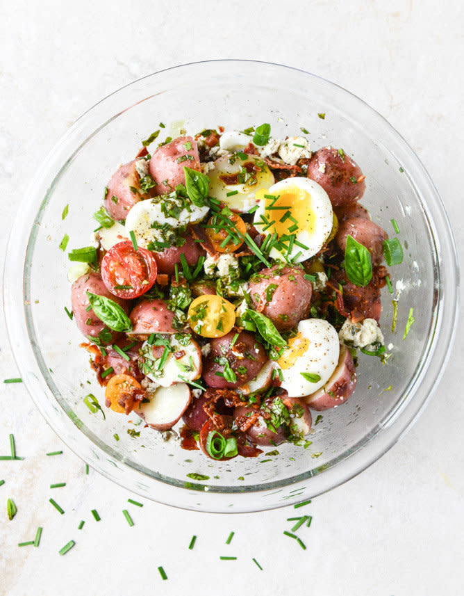 <strong>Get the <a href="http://www.howsweeteats.com/2015/06/bacon-blue-potato-salad-with-soft-boiled-eggs/" target="_blank">Bacon Blue Potato Salad with Soft Boiled Eggs recipe</a>&nbsp;from How Sweet It Is</strong>