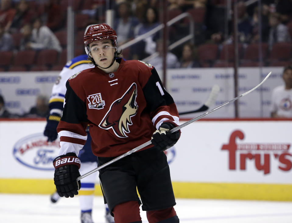 Arizona Coyotes rookie Clayton Keller has the offensive creativity to make an immediate fantasy impact. (AP Photo/Rick Scuteri)