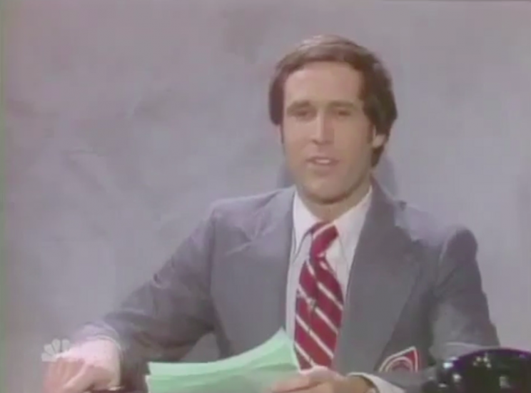 Chevy Chase hosting “Weekend Update” on “Saturday Night Live.” (Photo: NBC)