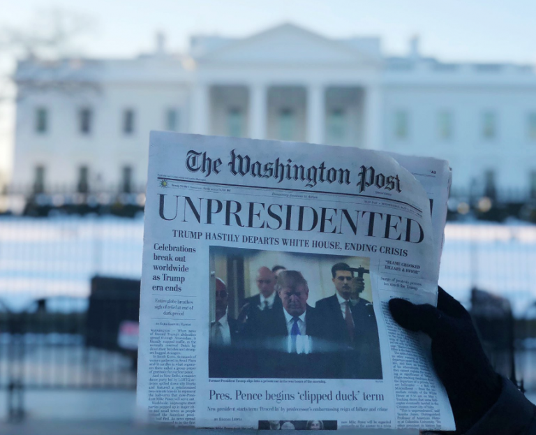 Fake newspapers declaring end of Trump era spread across DC