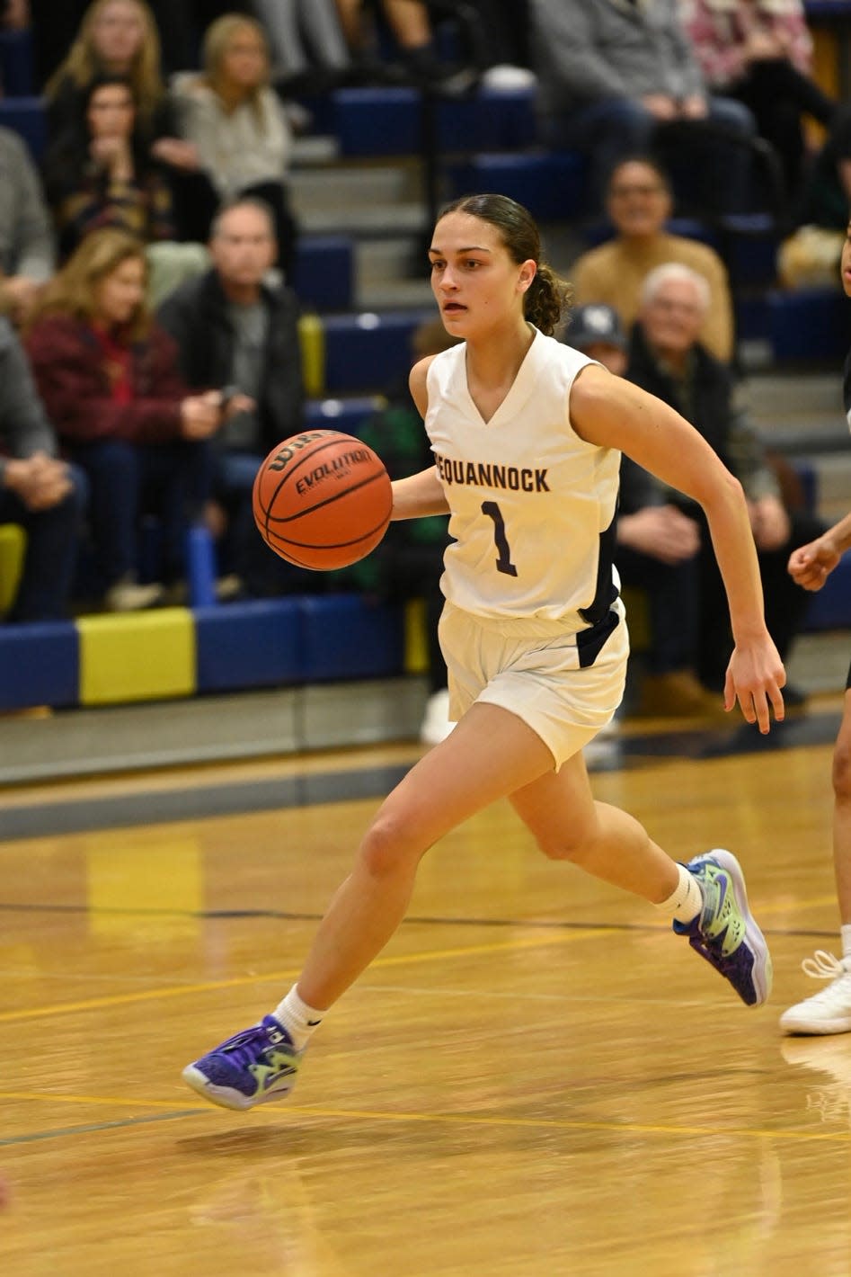 Pequannock junior point guard Chloe Vasquez scored her 1,000th career point in a 40-28 victory against Hanover Park on Feb. 7, 2023.