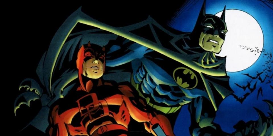 Batman and Daredevil in their '90s comic book crossover comic.